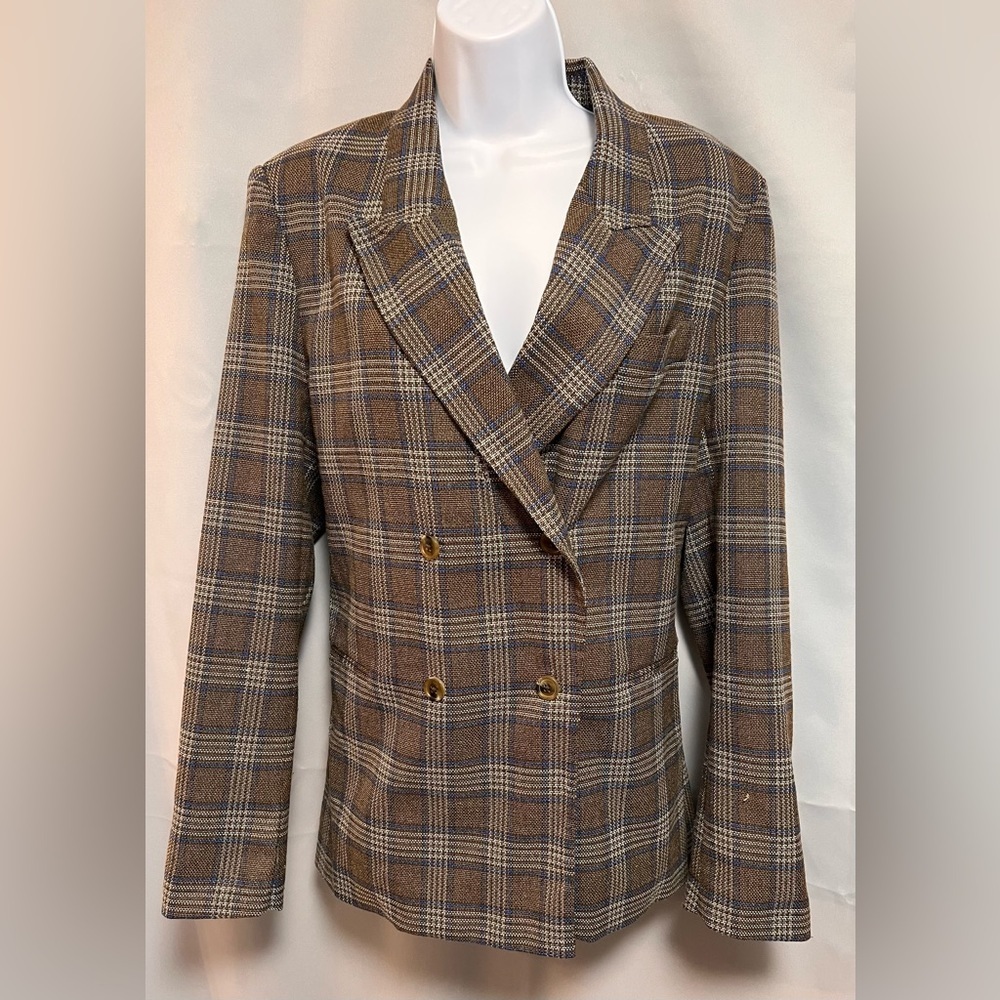 Urban‎ Outfitters Sz Large  Linen Beige /Brown Plaid Blazer